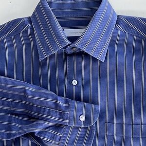 Ermenegildo Zegra Men’s Shirt Blue w/ Black & White Pinstripe Size XXL